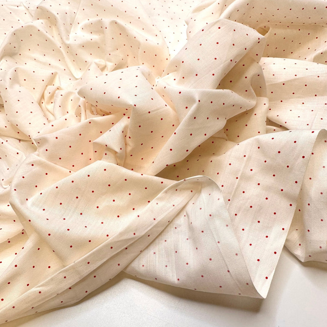 Fire Ants - Cotton Woven - Cream/Red Polka Dots - 3.25M Bundle - True Deadstock fabric Fabric by private - Sustainable Textile | FABCYCLE
