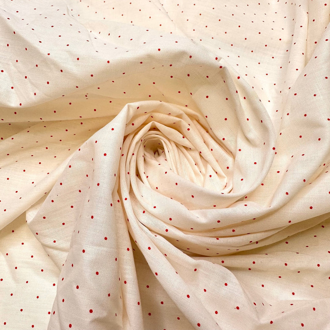 Fire Ants - Cotton Woven - Cream/Red Polka Dots - 3.25M Bundle - True Deadstock fabric Fabric by private - Sustainable Textile | FABCYCLE