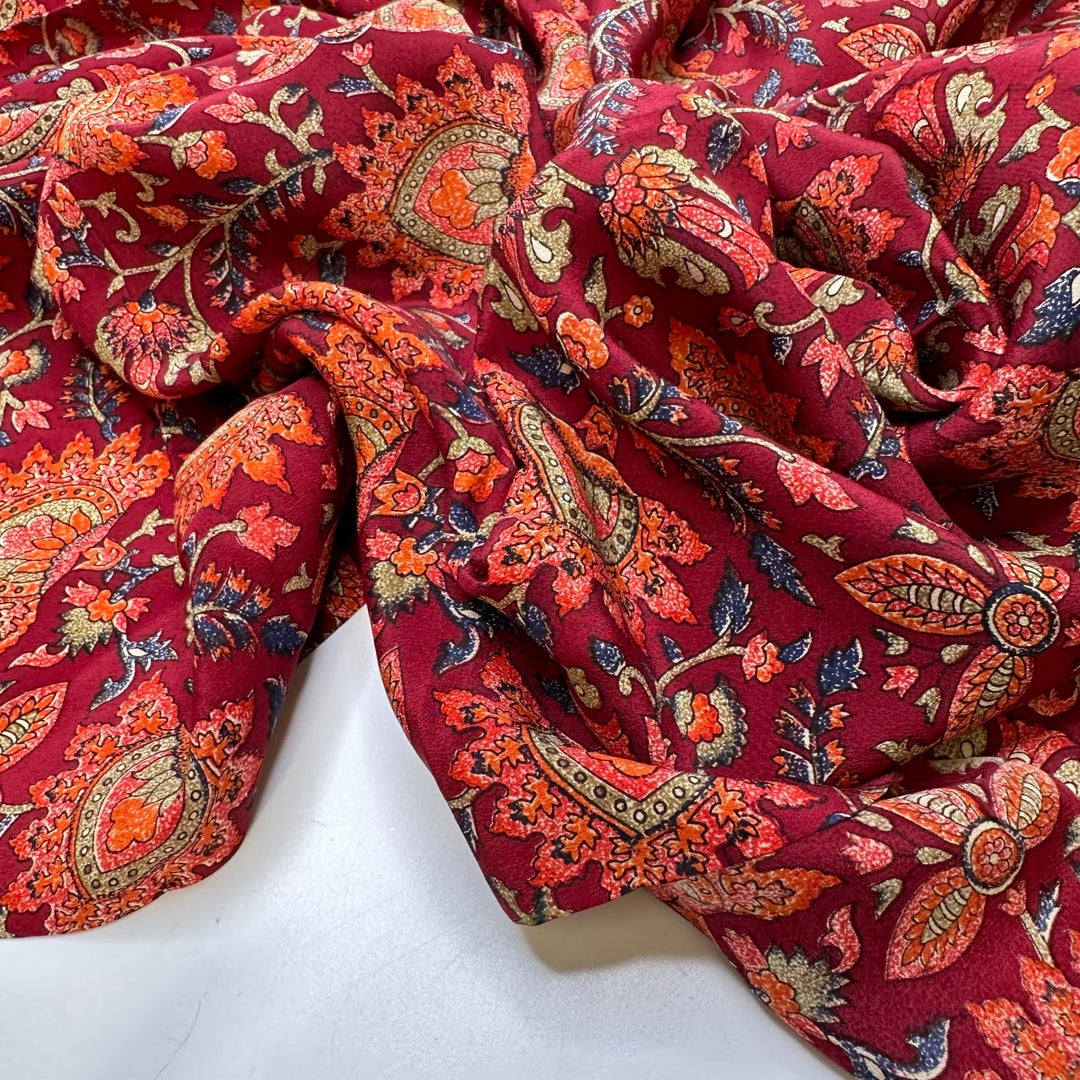 Fire Flowers - Chiffon Silk Woven - Red/Orange Floral - 3.75M Bundle - True Deadstock fabric Fabric by private - Sustainable Textile | FABCYCLE