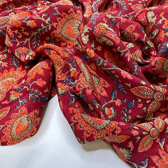 Fire Flowers - Chiffon Silk Woven - Red/Orange Floral - 3.75M Bundle - True Deadstock fabric Fabric by private - Sustainable Textile | FABCYCLE