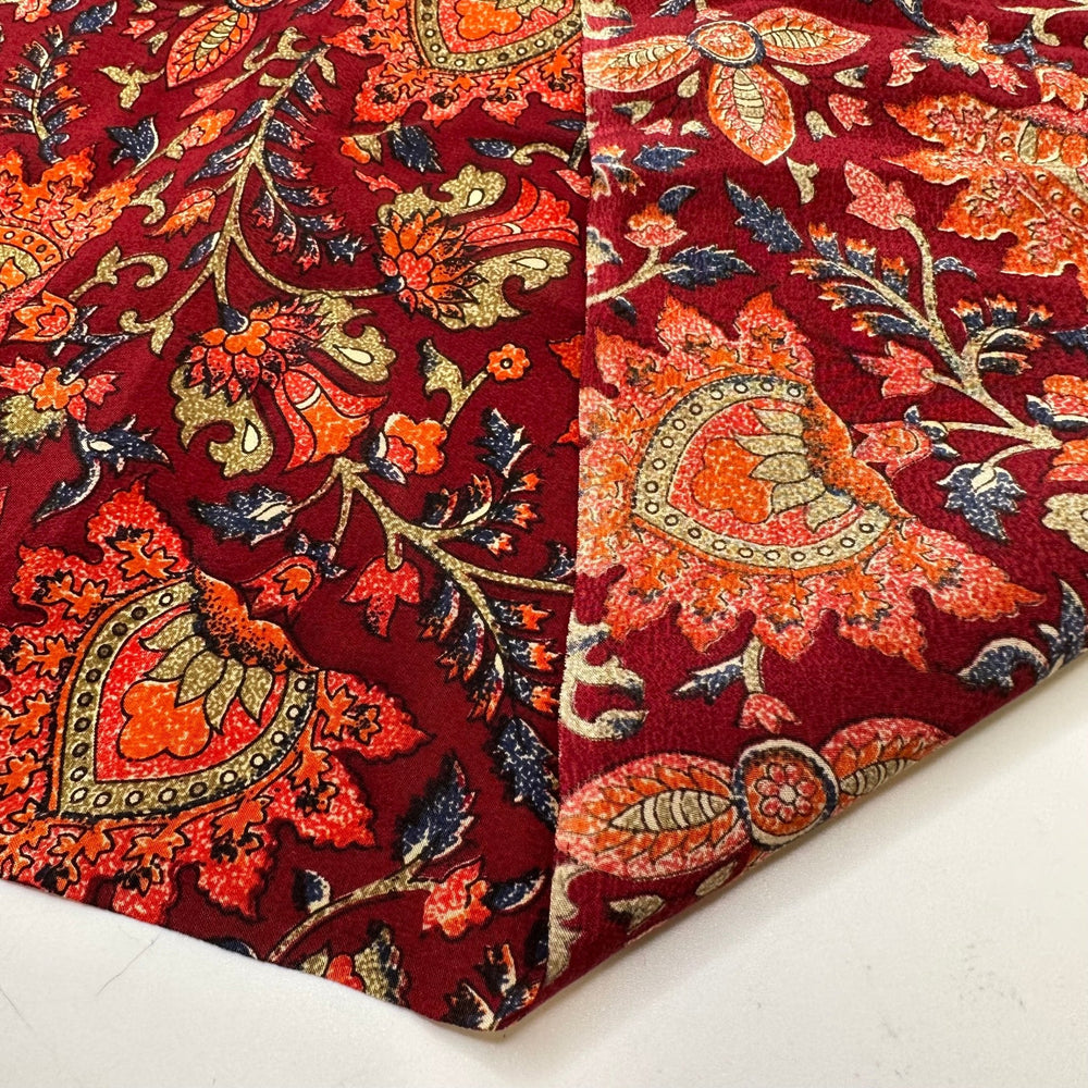 Fire Flowers - Chiffon Silk Woven - Red/Orange Floral - 3.75M Bundle - True Deadstock fabric Fabric by private - Sustainable Textile | FABCYCLE