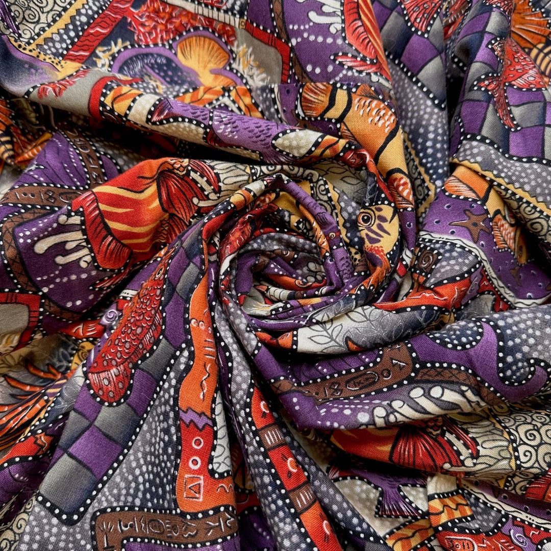 Fish Tank At The Dentist Office - Cotton Woven - Purple/Orange Animal Print - 1.7M Bundle - True Deadstock fabric Fabric by private - Sustainable Textile | FABCYCLE