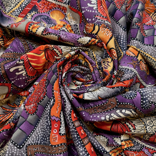 Fish Tank At The Dentist Office - Cotton Woven - Purple/Orange Animal Print - 1.7M Bundle - True Deadstock fabric Fabric by private - Sustainable Textile | FABCYCLE