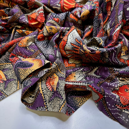 Fish Tank At The Dentist Office - Cotton Woven - Purple/Orange Animal Print - 1.7M Bundle - True Deadstock fabric Fabric by private - Sustainable Textile | FABCYCLE