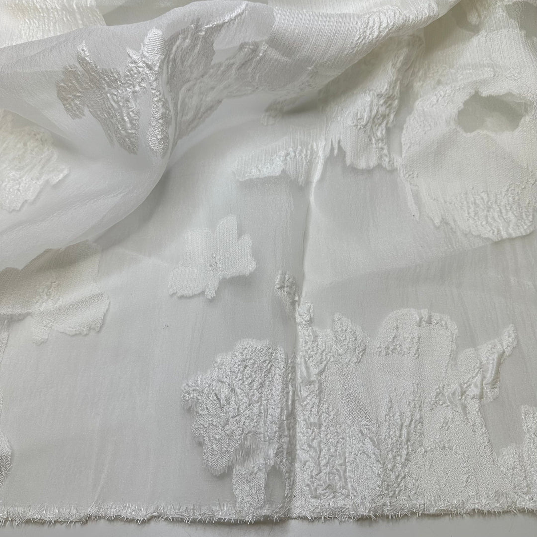 Floating On Air - Flocked Organza Poly Woven - White Abstract - 1.7M Bundle - True Deadstock fabric Fabric by private - Sustainable Textile | FABCYCLE
