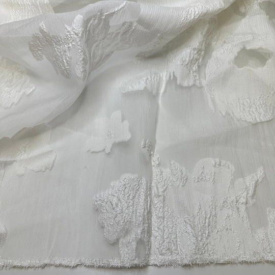 Floating On Air - Flocked Organza Poly Woven - White Abstract - 1.7M Bundle - True Deadstock fabric Fabric by private - Sustainable Textile | FABCYCLE