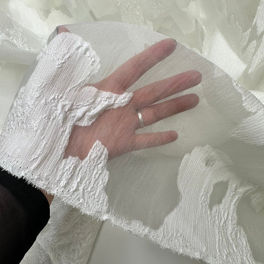 Floating On Air - Flocked Organza Poly Woven - White Abstract - 1.7M Bundle - True Deadstock fabric Fabric by private - Sustainable Textile | FABCYCLE