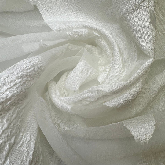 Floating On Air - Flocked Organza Poly Woven - White Abstract - 1.7M Bundle - True Deadstock fabric Fabric by private - Sustainable Textile | FABCYCLE
