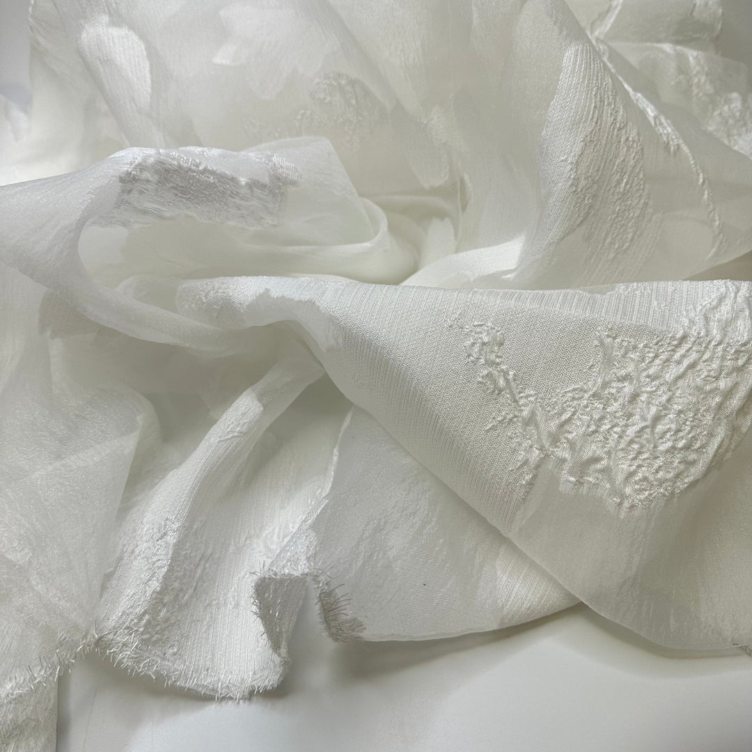 Floating On Air - Flocked Organza Poly Woven - White Abstract - 1.7M Bundle - True Deadstock fabric Fabric by private - Sustainable Textile | FABCYCLE