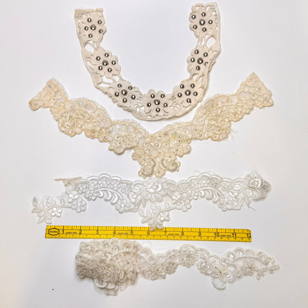 Floral Beaded Applique - Cream - 4 Pack - True Deadstock supplies Fabric by private - Sustainable Textile | FABCYCLE