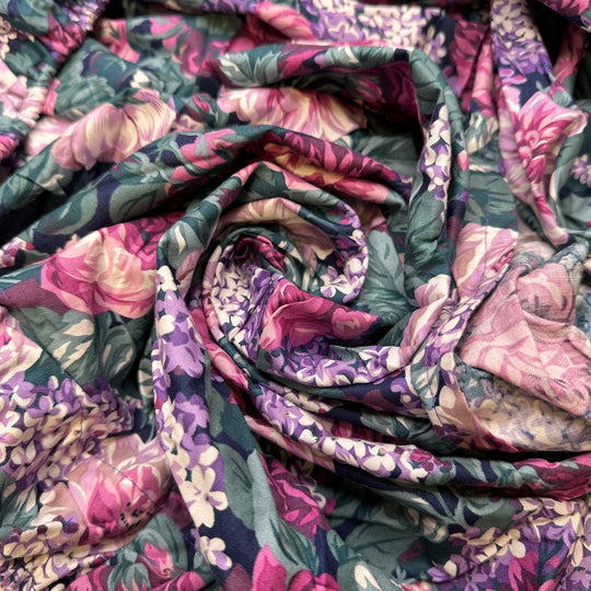 Flowers At Curtain Call - Cotton Blend Woven - Pink/Green Floral - Bundles - True Deadstock fabric Fabric by private - Sustainable Textile | FABCYCLE