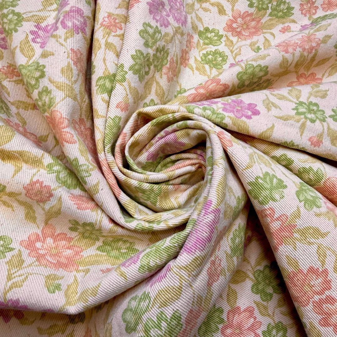 Flowers For You - Denim Cotton Woven - Cream Multi Floral - 0.7M Bundle - True Deadstock fabric Fabric by private - Sustainable Textile | FABCYCLE