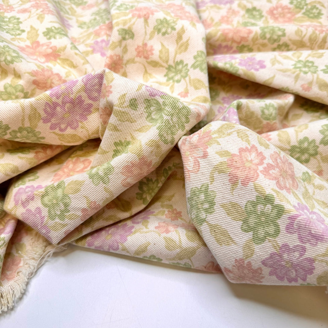 Flowers For You - Denim Cotton Woven - Cream Multi Floral - 0.7M Bundle - True Deadstock fabric Fabric by private - Sustainable Textile | FABCYCLE
