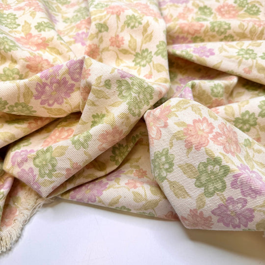 Flowers For You - Denim Cotton Woven - Cream Multi Floral - 0.7M Bundle - True Deadstock fabric Fabric by private - Sustainable Textile | FABCYCLE