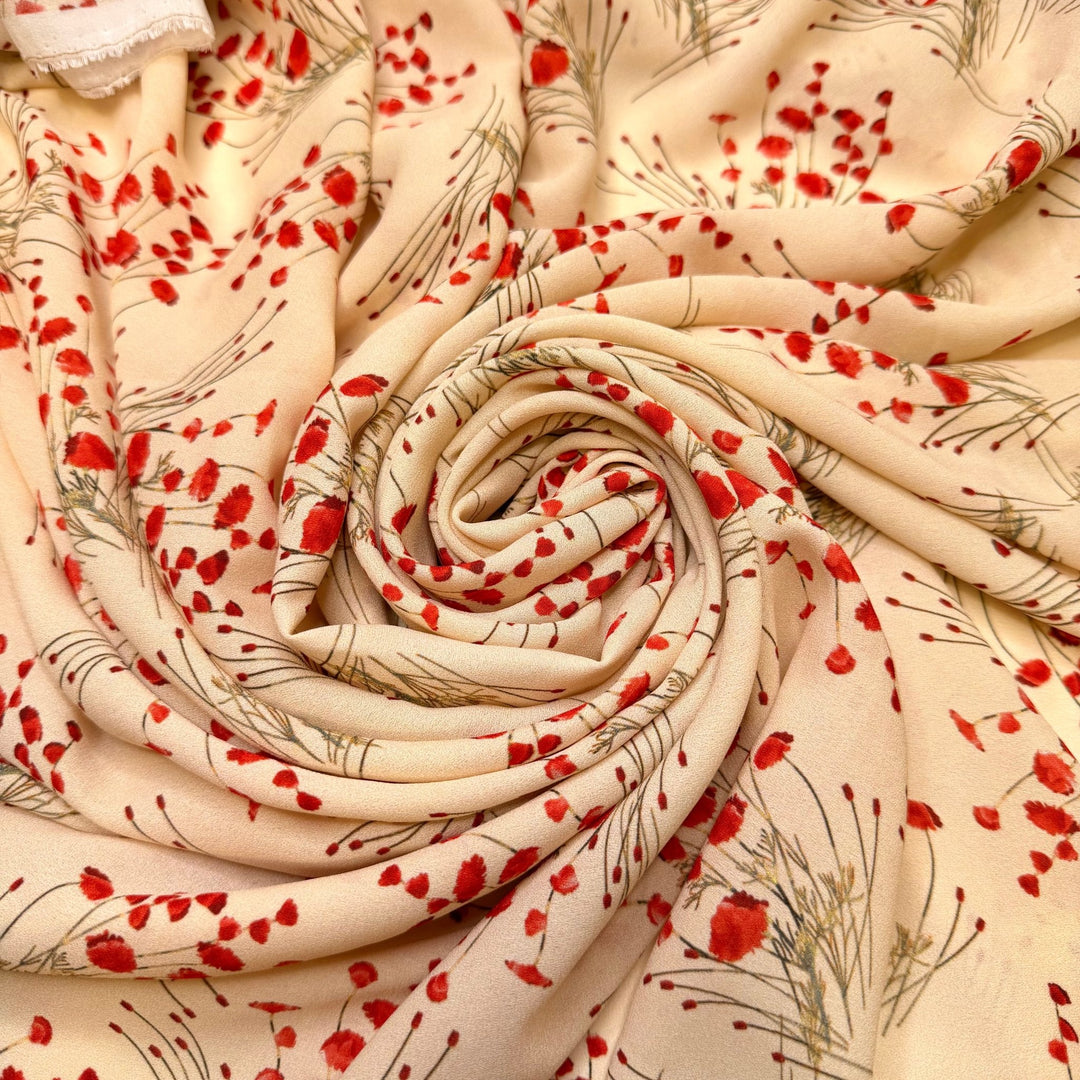 Flowers On The Table - Polyester Blend Crepe Chiffon - Cream Multi Floral - 2M Bundle - True Deadstock fabric Fabric by private - Sustainable Textile | FABCYCLE