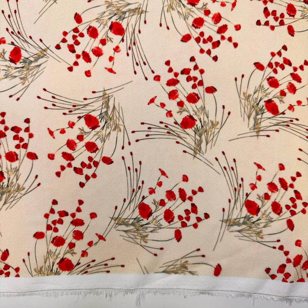 Flowers On The Table - Polyester Blend Crepe Chiffon - Cream Multi Floral - 2M Bundle - True Deadstock fabric Fabric by private - Sustainable Textile | FABCYCLE