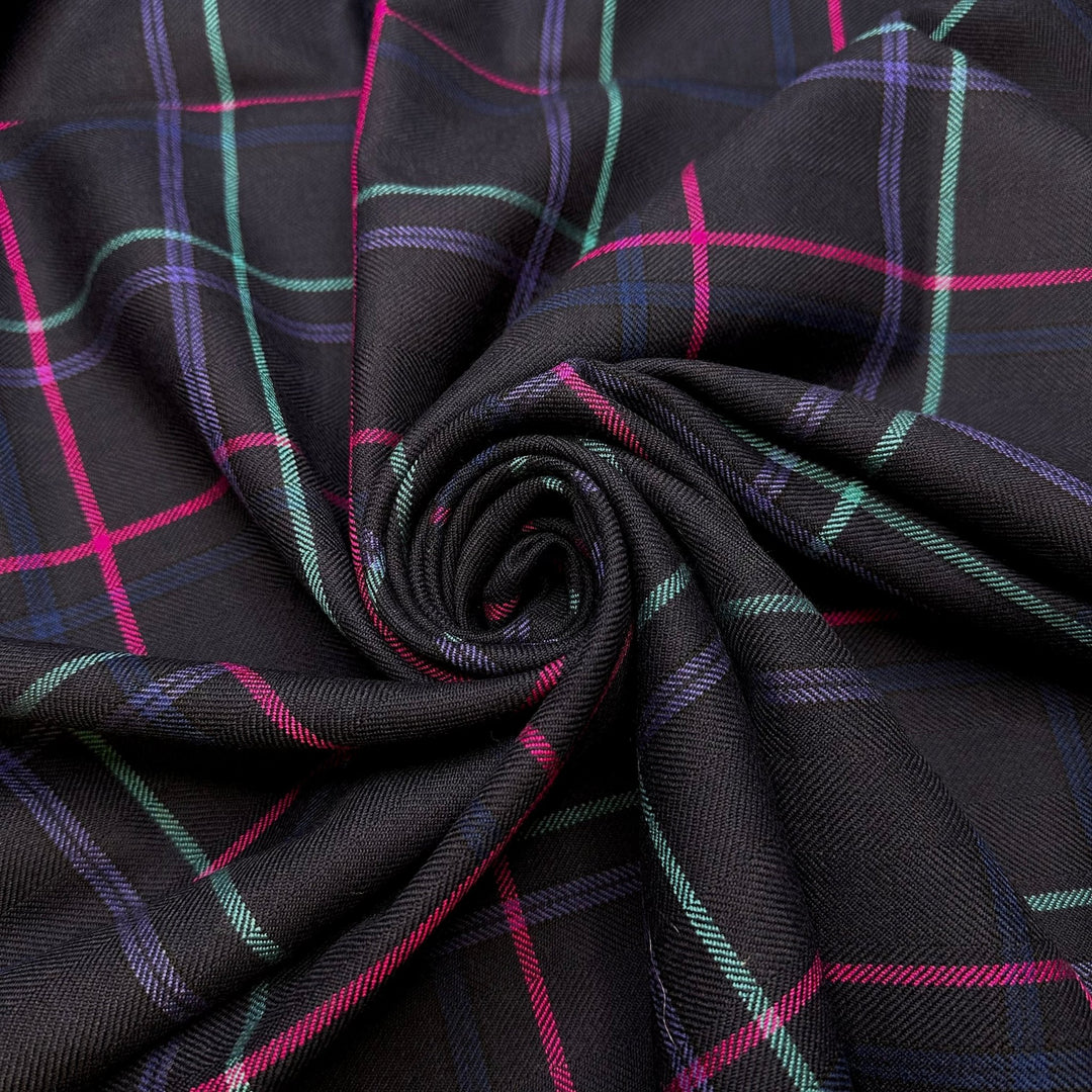 Food Forests - Tweed Wool Woven - Navy Multi Plaid - 0.9M Bundle - True Deadstock fabric Fabric by private - Sustainable Textile | FABCYCLE