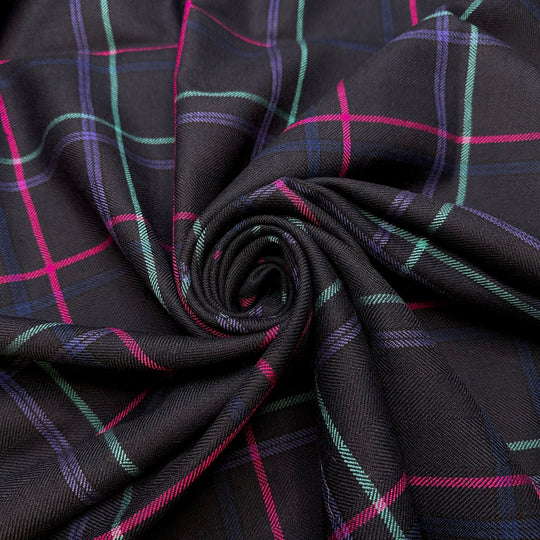 Food Forests - Tweed Wool Woven - Navy Multi Plaid - 0.9M Bundle - True Deadstock fabric Fabric by private - Sustainable Textile | FABCYCLE