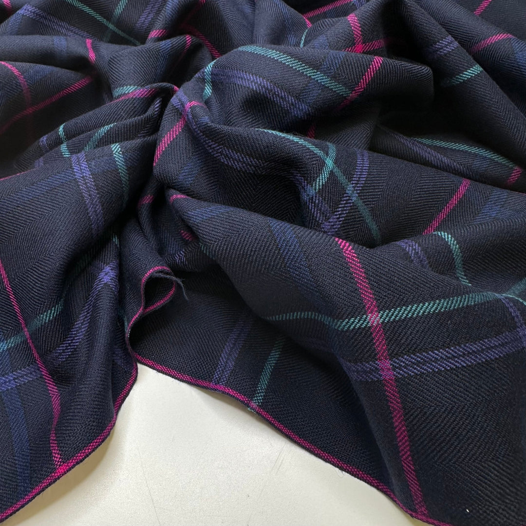 Food Forests - Tweed Wool Woven - Navy Multi Plaid - 0.9M Bundle - True Deadstock fabric Fabric by private - Sustainable Textile | FABCYCLE