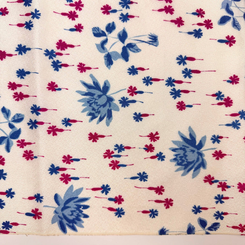 Formal But Fun - Crepe-like Texture Satin Polyester Blend Woven - Cream/Blue Floral - 2M Bundle - True Deadstock fabric Fabric by private - Sustainable Textile | FABCYCLE