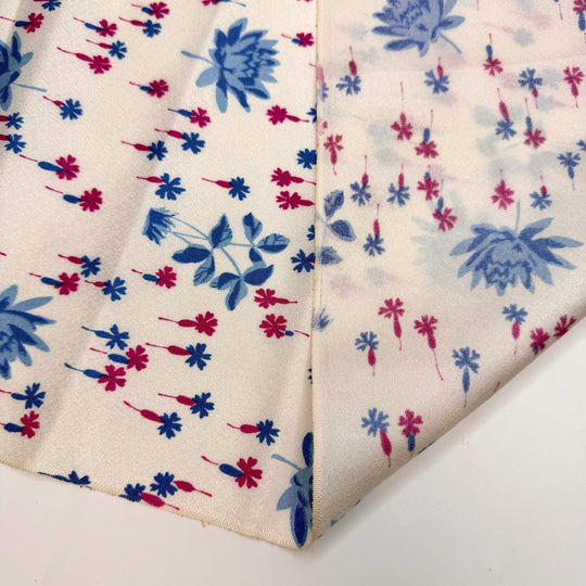Formal But Fun - Crepe-like Texture Satin Polyester Blend Woven - Cream/Blue Floral - 2M Bundle - True Deadstock fabric Fabric by private - Sustainable Textile | FABCYCLE