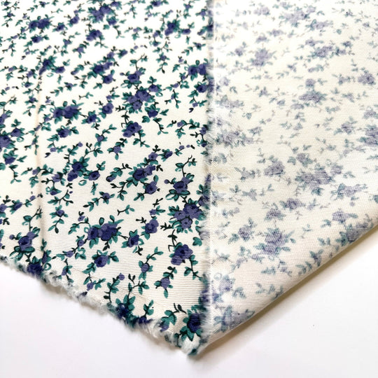 Fresh Blueberries - Twill Weave Cotton Woven - Blue/White Floral - 1.9M Bundle - True Deadstock fabric Fabric by private - Sustainable Textile | FABCYCLE