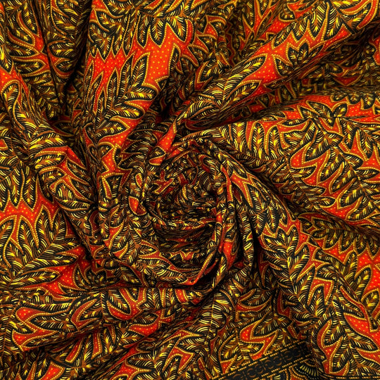 Fresh Squeezed Orange Juice - Batik Cotton Woven - Orange Multi Floral - 1.6M Bundle - True Deadstock fabric Fabric by private - Sustainable Textile | FABCYCLE
