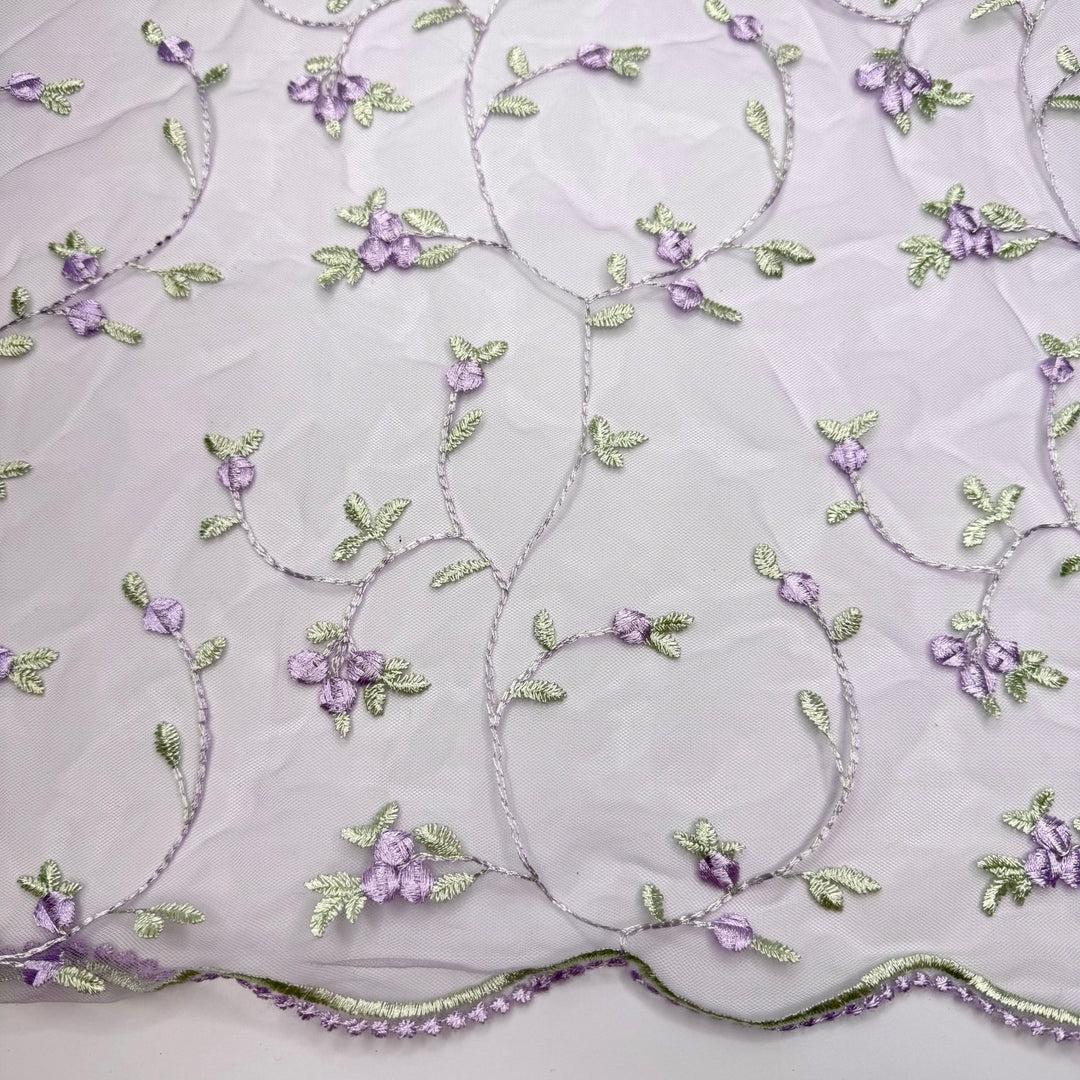 Frocktail Vibes - Embroidered Tulle Polyester Blend Knit - Light Purple/Green Floral - 0.8M Bundle - True Deadstock fabric Fabric by private - Sustainable Textile | FABCYCLE