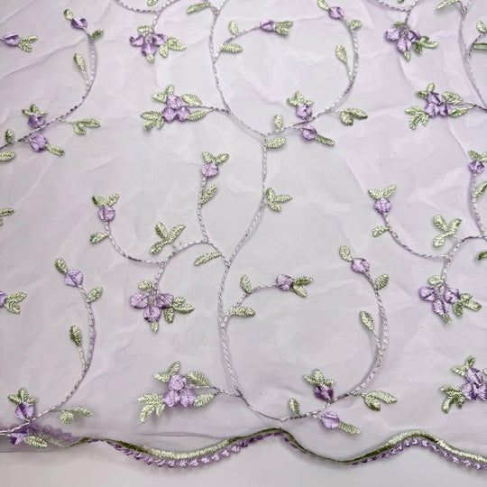 Frocktail Vibes - Embroidered Tulle Polyester Blend Knit - Light Purple/Green Floral - 0.8M Bundle - True Deadstock fabric Fabric by private - Sustainable Textile | FABCYCLE
