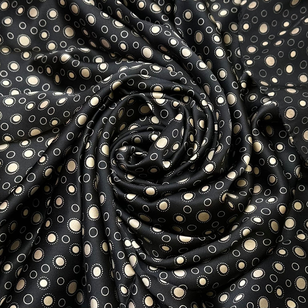 Full Moon Rising - Satin Silk Woven - Black/Cream Polka Dots - 3M Bundle - True Deadstock fabric Fabric by private - Sustainable Textile | FABCYCLE