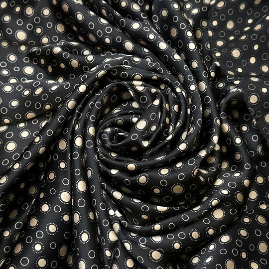 Full Moon Rising - Satin Silk Woven - Black/Cream Polka Dots - 3M Bundle - True Deadstock fabric Fabric by private - Sustainable Textile | FABCYCLE