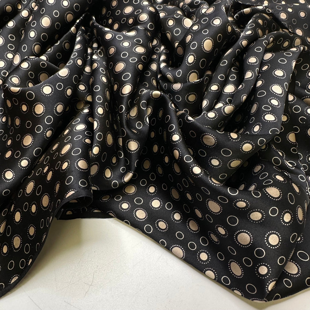 Full Moon Rising - Satin Silk Woven - Black/Cream Polka Dots - 3M Bundle - True Deadstock fabric Fabric by private - Sustainable Textile | FABCYCLE