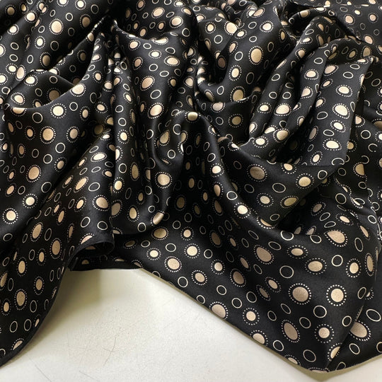 Full Moon Rising - Satin Silk Woven - Black/Cream Polka Dots - 3M Bundle - True Deadstock fabric Fabric by private - Sustainable Textile | FABCYCLE