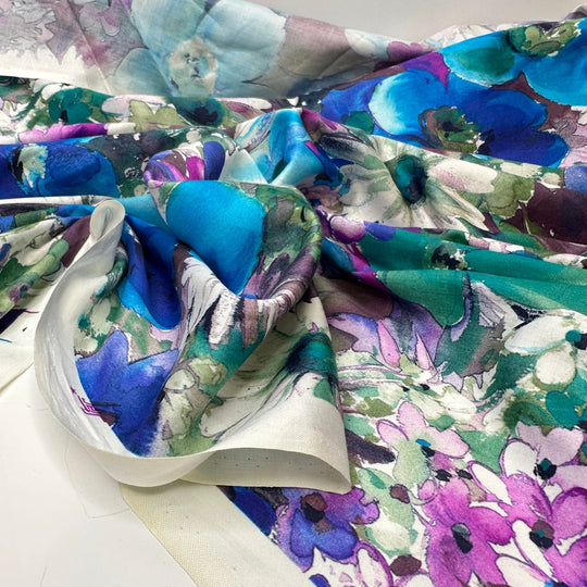 Garden Party - Cotton Blend Woven - Blue Multi Floral - 1.1M Bundle - True Deadstock fabric Fabric by private - Sustainable Textile | FABCYCLE