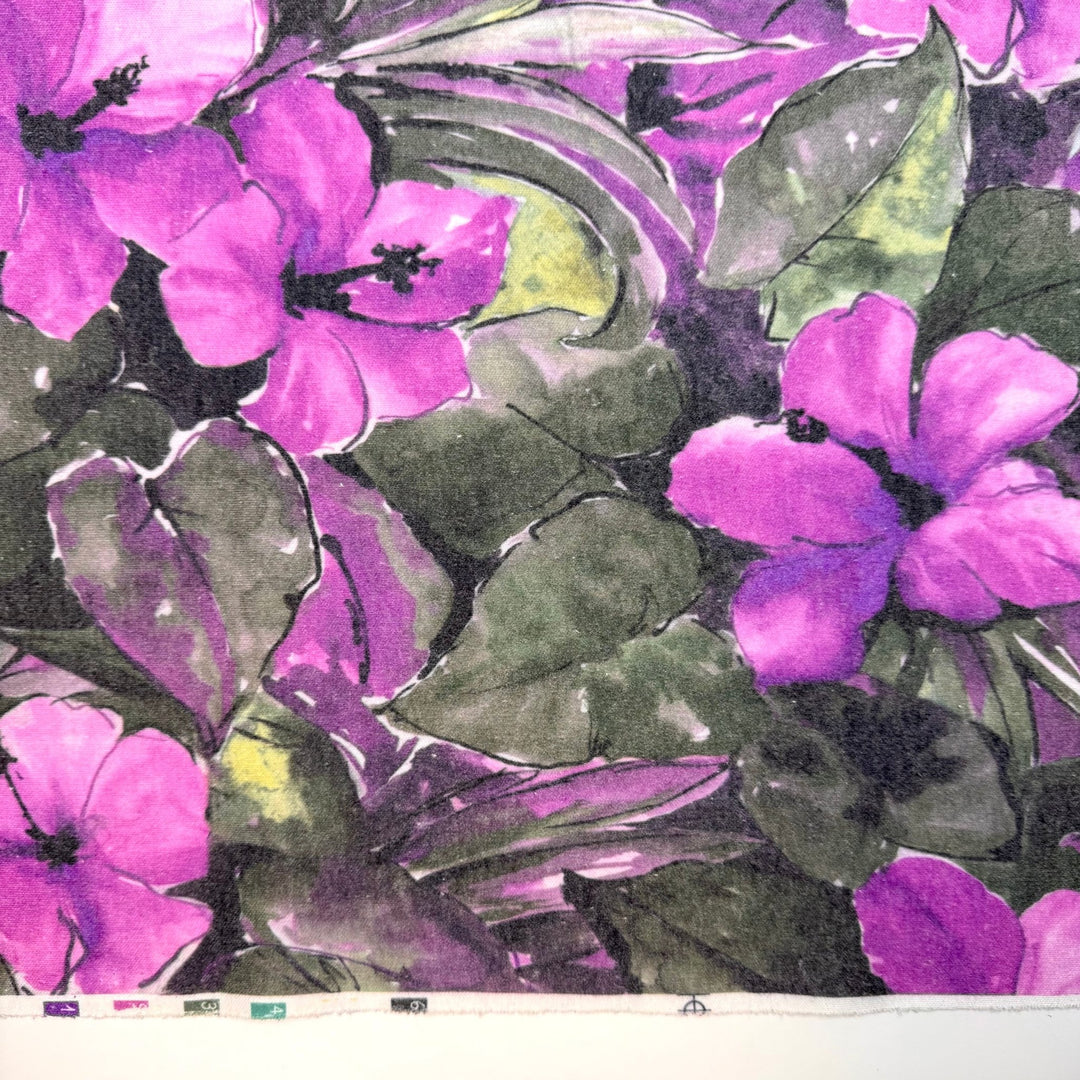 Garden Romance - Rib Knit Poly/Cotton Knit - Green/Purple Floral - 1.5M Bundle - True Deadstock fabric Fabric by private - Sustainable Textile | FABCYCLE