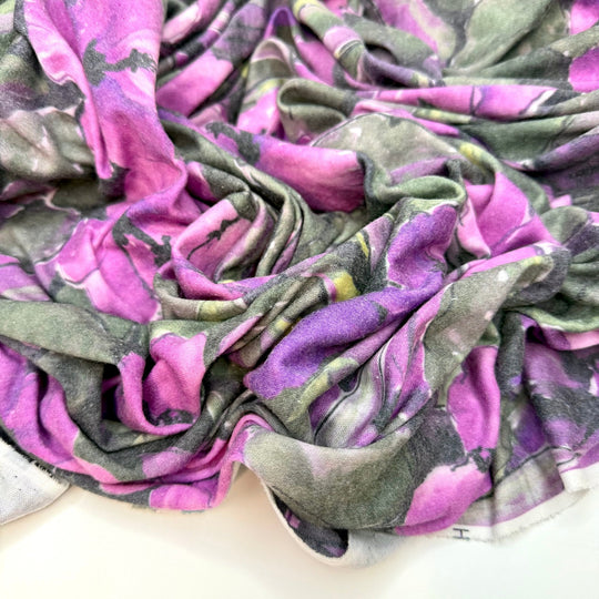 Garden Romance - Rib Knit Poly/Cotton Knit - Green/Purple Floral - 1.5M Bundle - True Deadstock fabric Fabric by private - Sustainable Textile | FABCYCLE