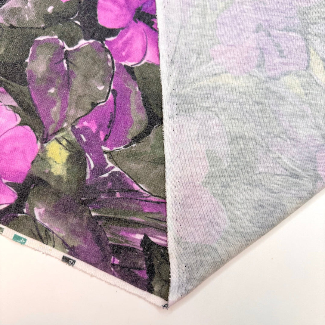 Garden Romance - Rib Knit Poly/Cotton Knit - Green/Purple Floral - 1.5M Bundle - True Deadstock fabric Fabric by private - Sustainable Textile | FABCYCLE