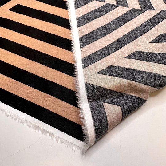 Garden Rows - Cotton Woven - Beige/Black Geometric - Bundles - True Deadstock fabric Fabric by private - Sustainable Textile | FABCYCLE
