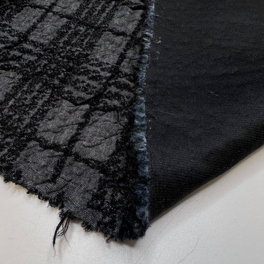 Getting Cozy - Quilted Top Poly/Cotton Knit - Dark Black/Grey Plaid - 1.4M Bundle - True Deadstock fabric Fabric by private - Sustainable Textile | FABCYCLE