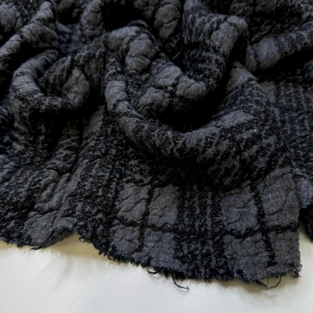 Getting Cozy - Quilted Top Poly/Cotton Knit - Dark Black/Grey Plaid - 1.4M Bundle - True Deadstock fabric Fabric by private - Sustainable Textile | FABCYCLE