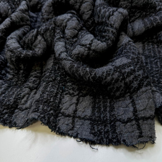 Getting Cozy - Quilted Top Poly/Cotton Knit - Dark Black/Grey Plaid - 1.4M Bundle - True Deadstock fabric Fabric by private - Sustainable Textile | FABCYCLE