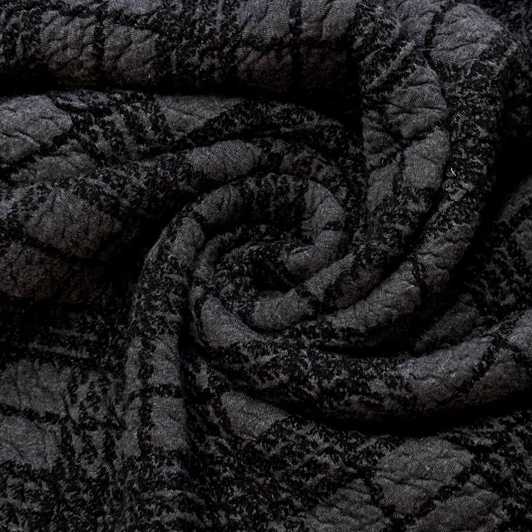 Getting Cozy - Quilted Top Poly/Cotton Knit - Dark Black/Grey Plaid - 1.4M Bundle - True Deadstock fabric Fabric by private - Sustainable Textile | FABCYCLE