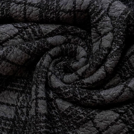 Getting Cozy - Quilted Top Poly/Cotton Knit - Dark Black/Grey Plaid - 1.4M Bundle - True Deadstock fabric Fabric by private - Sustainable Textile | FABCYCLE