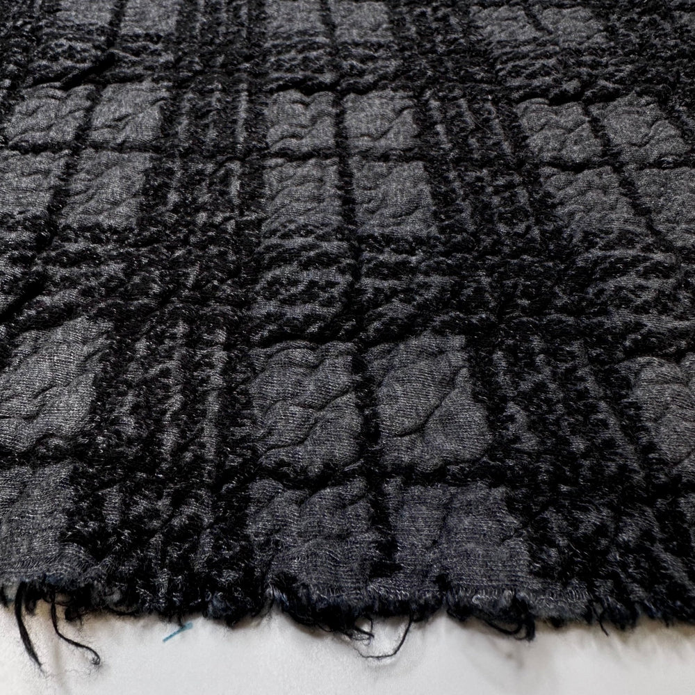 Getting Cozy - Quilted Top Poly/Cotton Knit - Dark Black/Grey Plaid - 1.4M Bundle - True Deadstock fabric Fabric by private - Sustainable Textile | FABCYCLE