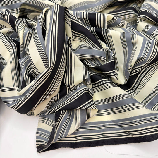 Getting Into Party Mode - Polyester Blend Woven - Grey/Black Stripes - 2.65M Bundle - True Deadstock fabric Fabric by private - Sustainable Textile | FABCYCLE