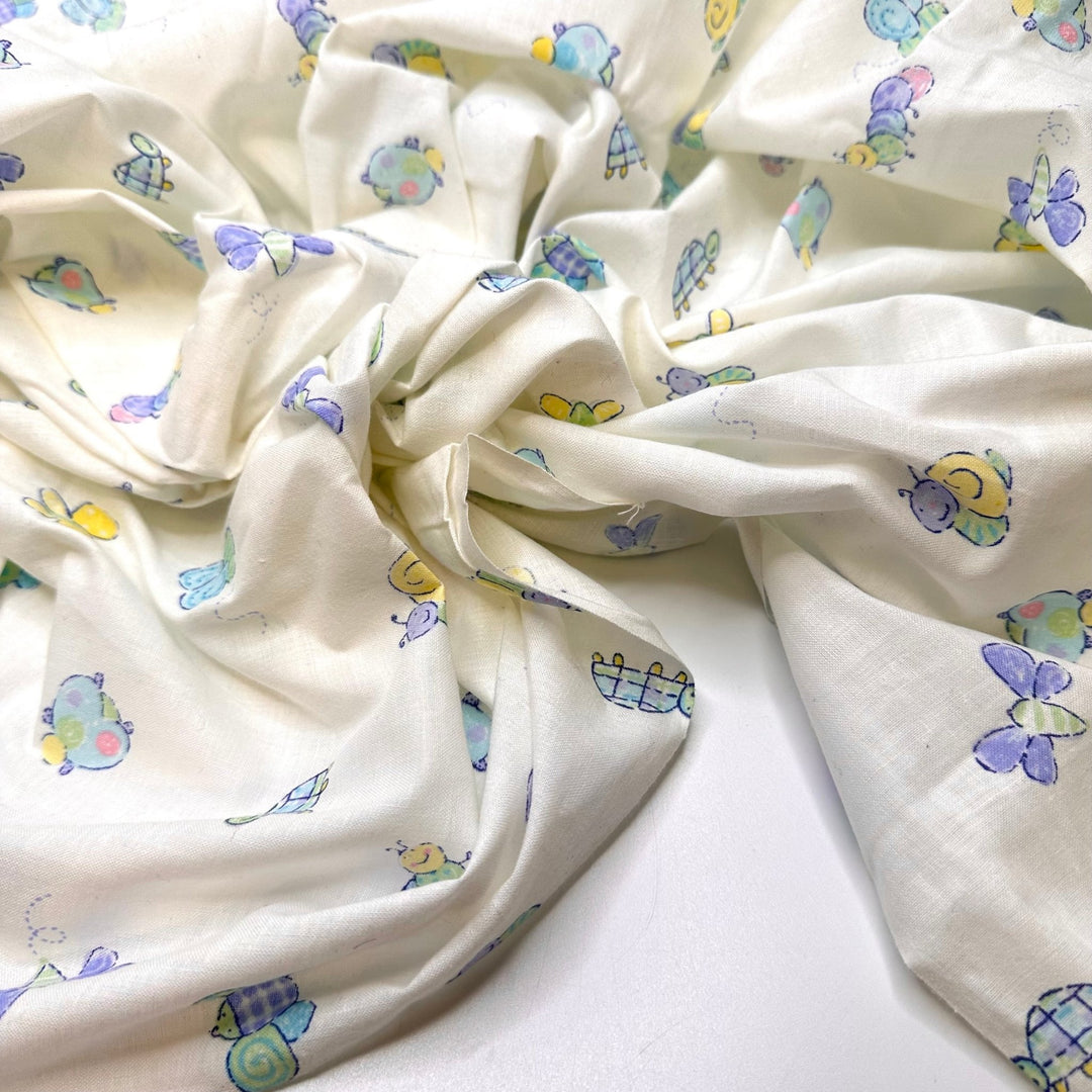 Getting To Know The Local Fauna - Cotton Woven - White Multi Small Animals And Bugs - 2.7M Bundle - True Deadstock fabric Fabric by private - Sustainable Textile | FABCYCLE