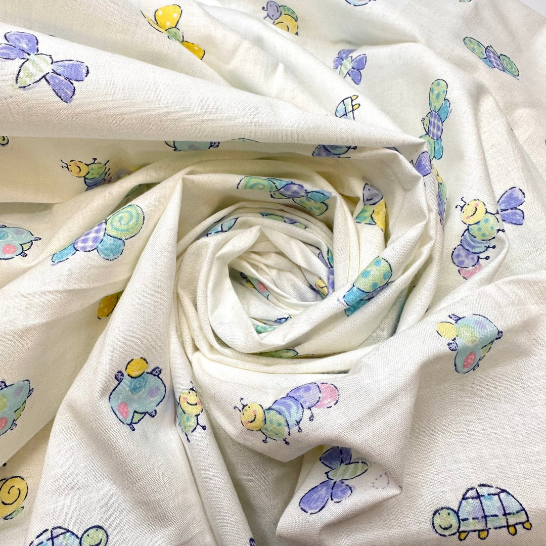 Getting To Know The Local Fauna - Cotton Woven - White Multi Small Animals And Bugs - 2.7M Bundle - True Deadstock fabric Fabric by private - Sustainable Textile | FABCYCLE