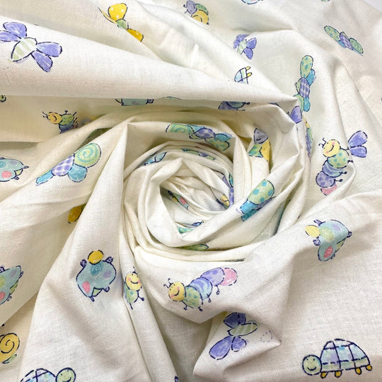 Getting To Know The Local Fauna - Cotton Woven - White Multi Small Animals And Bugs - 2.7M Bundle - True Deadstock fabric Fabric by private - Sustainable Textile | FABCYCLE