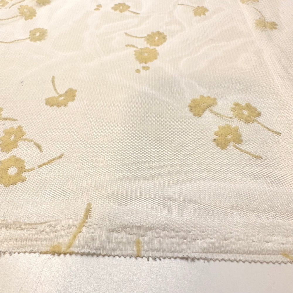 Ghost In The Garden - Flocked Mesh Polyester Blend Knit - White/Cream Floral - 3.1M Bundle - True Deadstock fabric Fabric by private - Sustainable Textile | FABCYCLE