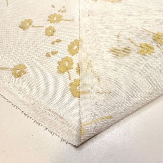 Ghost In The Garden - Flocked Mesh Polyester Blend Knit - White/Cream Floral - 3.1M Bundle - True Deadstock fabric Fabric by private - Sustainable Textile | FABCYCLE